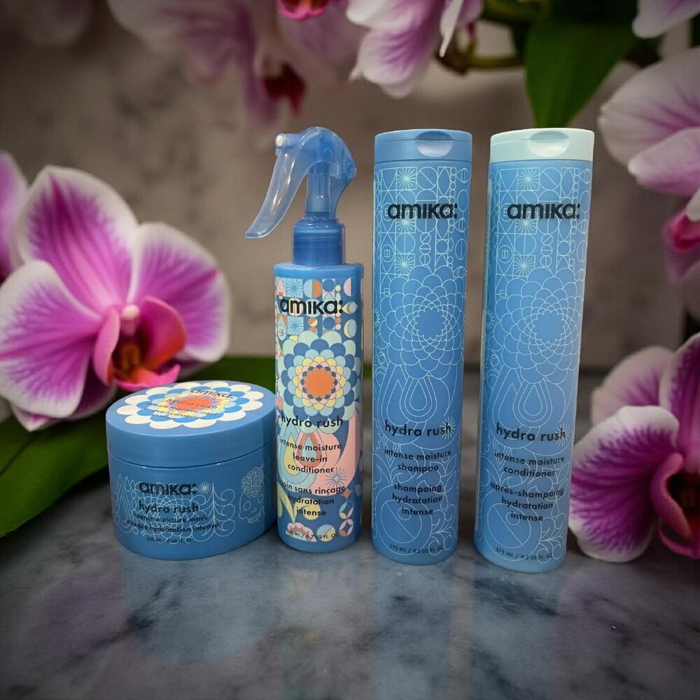 Amika Moisture Minded Hydro Rush Hydration Shampoo Conditioner Mask Leave In 9.2